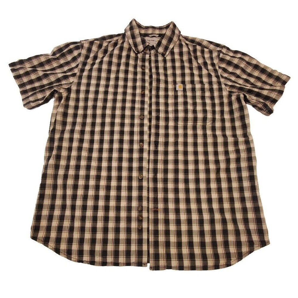 Carhartt Men's Short Sleeve Button Up Shirt Black Plaid Sz Large Relaxed Fit
